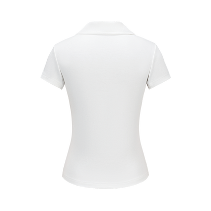 13DE MARZO Faux Rhinestones Fitted Polo Shirt White