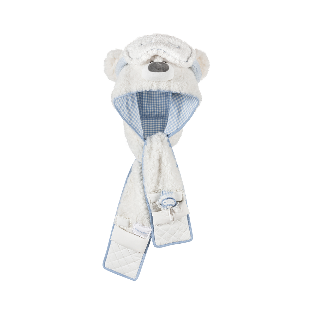 13DE MARZO Nighty Night Bear Hooded Scarf White