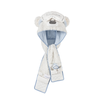 13DE MARZO Nighty Night Bear Hooded Scarf White