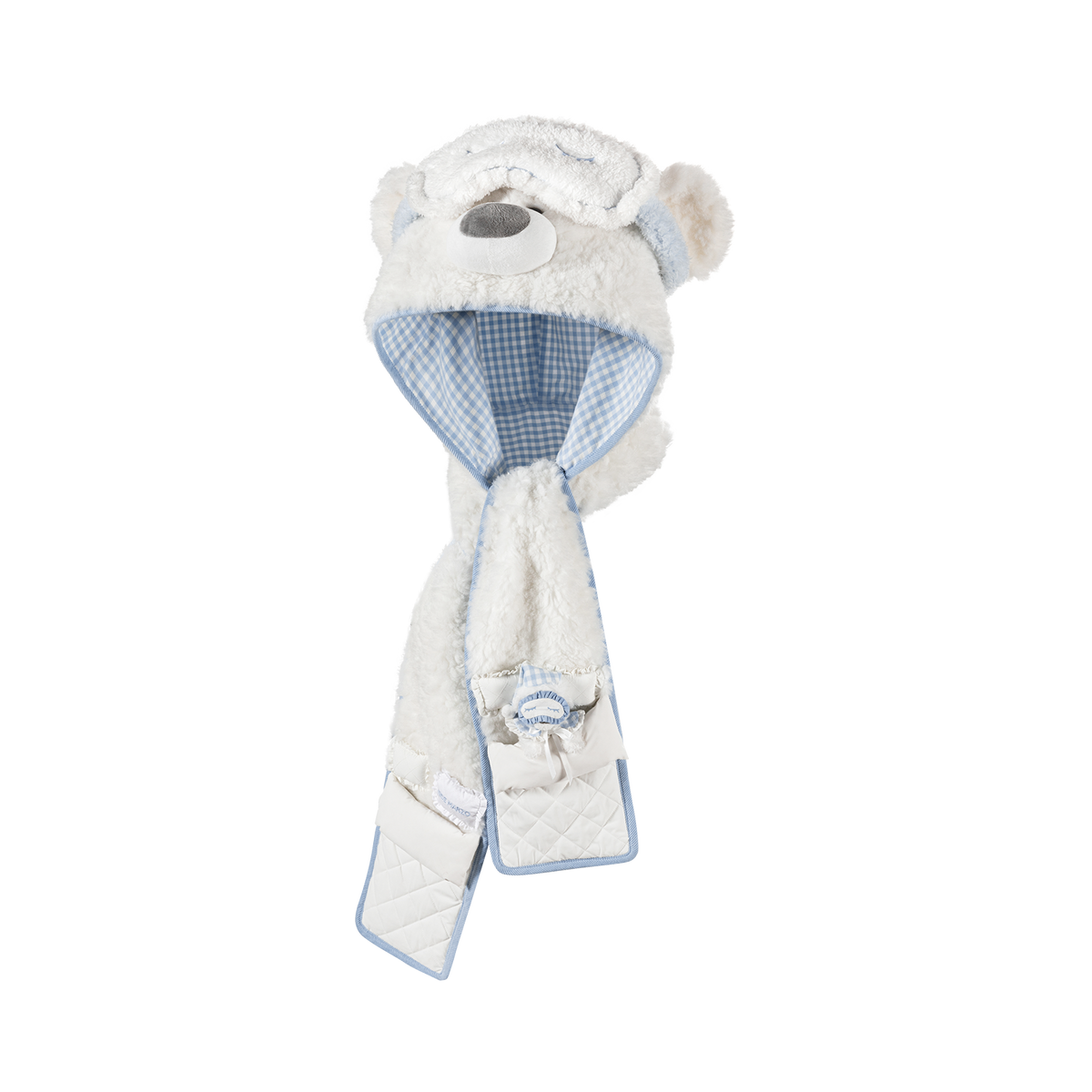 13DE MARZO Nighty Night Bear Hooded Scarf White