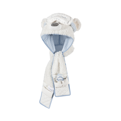 13DE MARZO Nighty Night Bear Hooded Scarf White