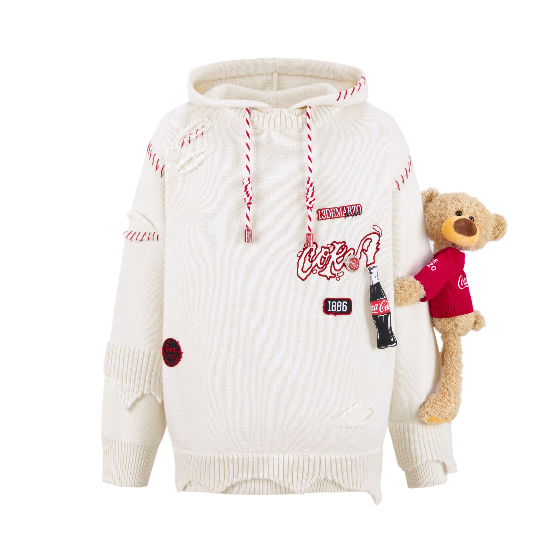 13DE MARZO Coca-Cola Bear Broken Knit Hoodie
