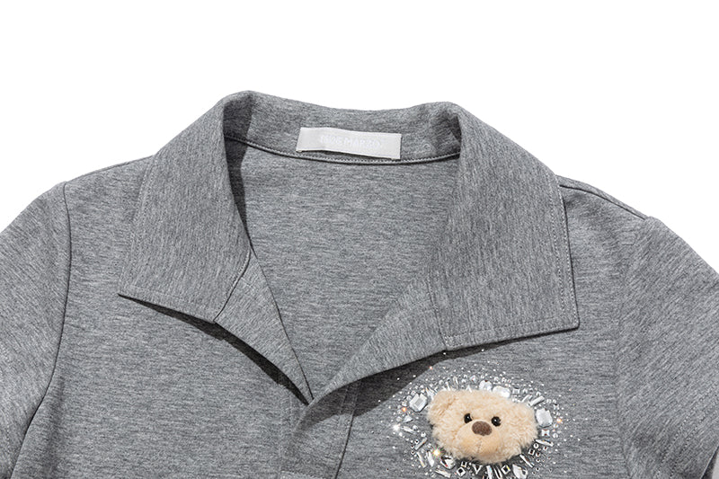 13DE MARZO Faux Rhinestones Fitted Polo Shirt Grey
