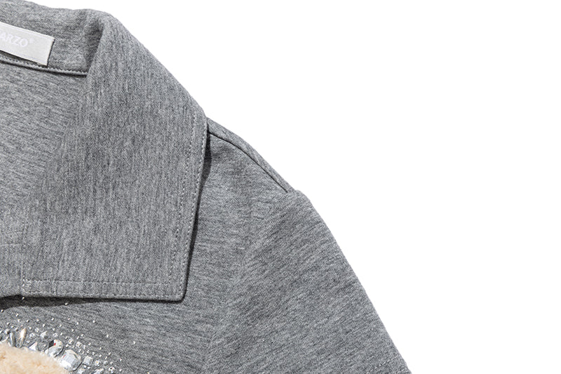 13DE MARZO Faux Rhinestones Fitted Polo Shirt Grey