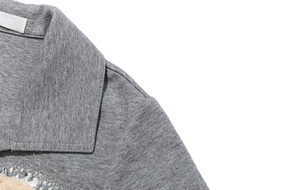 13DE MARZO Faux Rhinestones Fitted Polo Shirt Grey