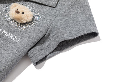 13DE MARZO Faux Rhinestones Fitted Polo Shirt Grey