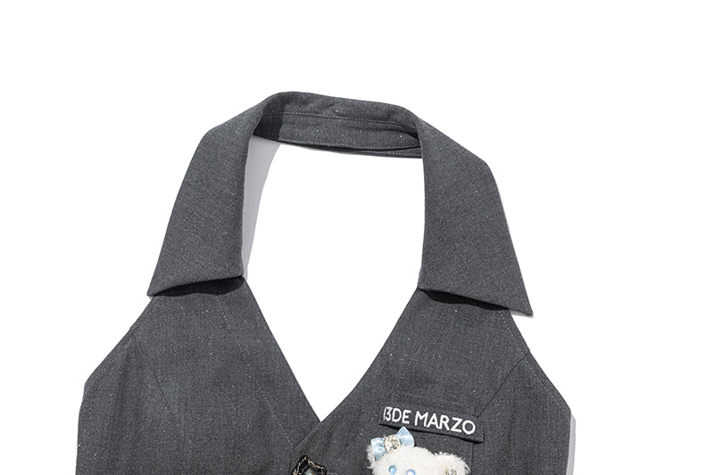 13DE MARZO Halter Neck Blazer Dress Grey