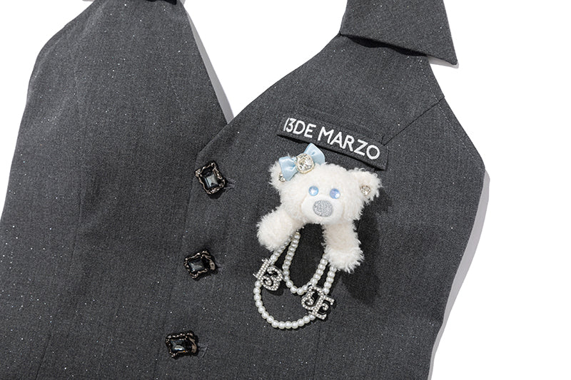 13DE MARZO Halter Neck Blazer Dress Grey