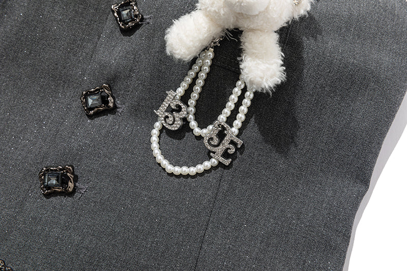 13DE MARZO Halter Neck Blazer Dress Grey