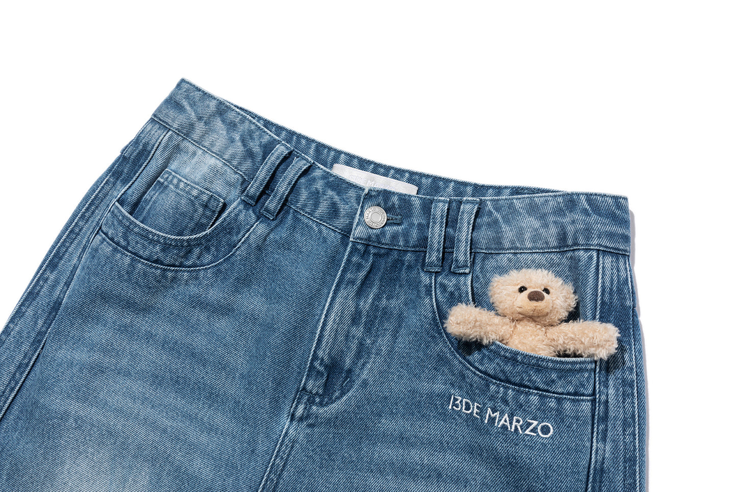 13DE MARZO Washed Broken Bear Jeans Blue