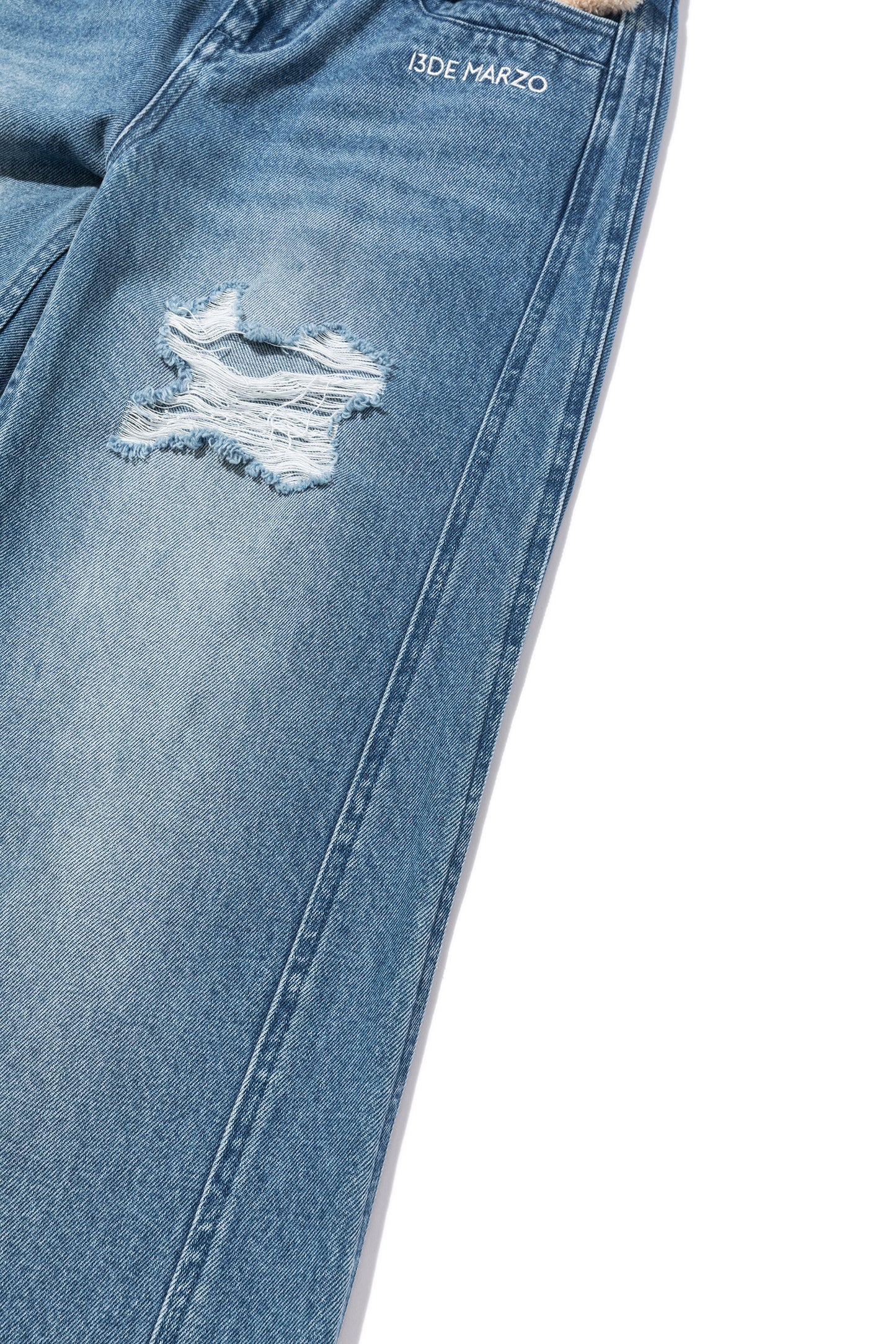 13DE MARZO Washed Broken Bear Jeans Blue