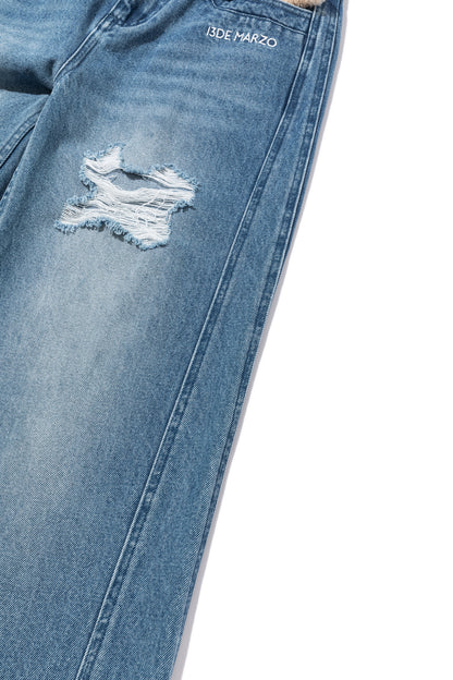 13DE MARZO Washed Broken Bear Jeans Blue