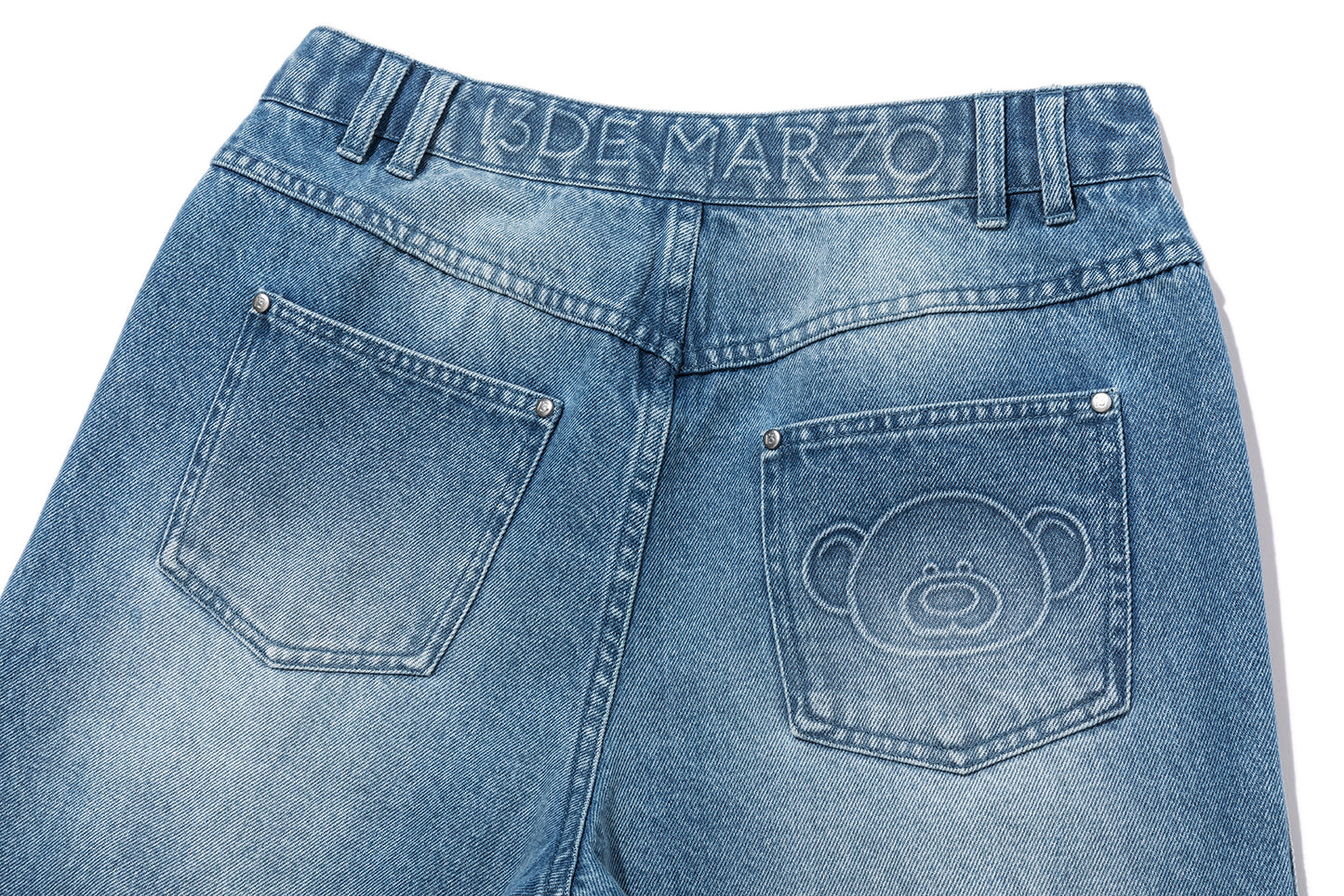 13DE MARZO Washed Broken Bear Jeans Blue