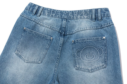 13DE MARZO Washed Broken Bear Jeans Blue
