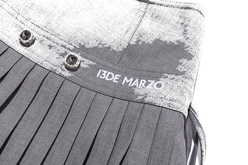 13DE MARZO Faux Rhinestones Double-Layer Pleated Skirt Grey