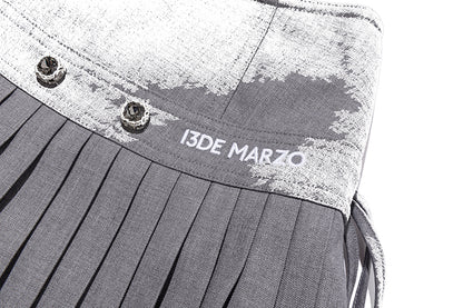 13DE MARZO Faux Rhinestones Double-Layer Pleated Skirt Grey