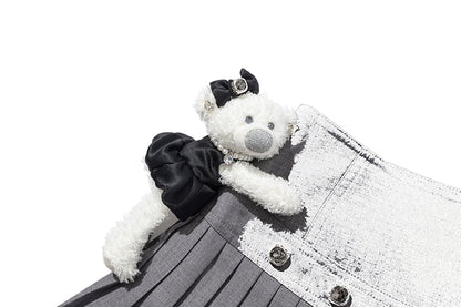 13DE MARZO Faux Rhinestones Double-Layer Pleated Skirt Grey