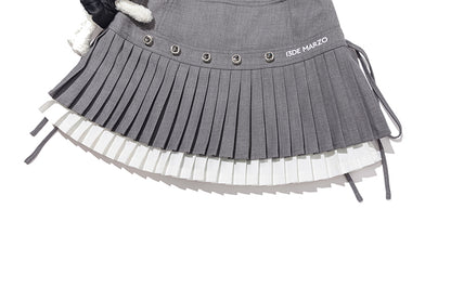 13DE MARZO Faux Rhinestones Double-Layer Pleated Skirt Grey