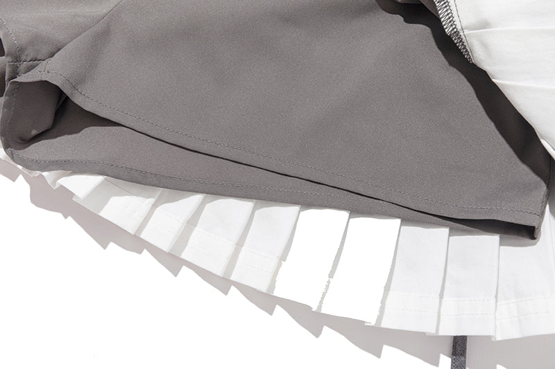 13DE MARZO Faux Rhinestones Double-Layer Pleated Skirt Grey