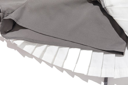 13DE MARZO Faux Rhinestones Double-Layer Pleated Skirt Grey