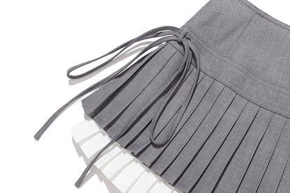 13DE MARZO Faux Rhinestones Double-Layer Pleated Skirt Grey