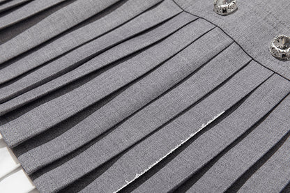 13DE MARZO Faux Rhinestones Double-Layer Pleated Skirt Grey