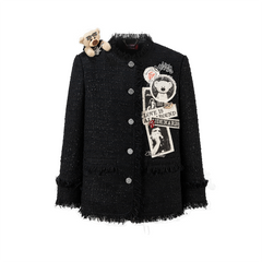 13DE MARZO Rolling Stones Badge Tweed Jacket Black
