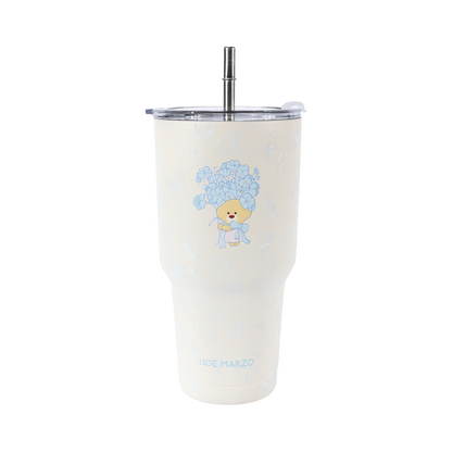 13DE MARZO Embossed Floral Bear Steel Cup White