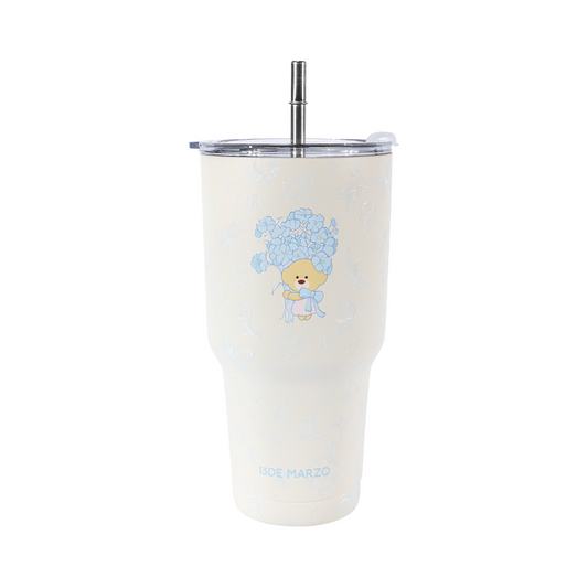 13DE MARZO Embossed Floral Bear Steel Cup White
