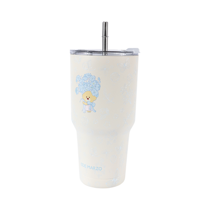 13DE MARZO Embossed Floral Bear Steel Cup White