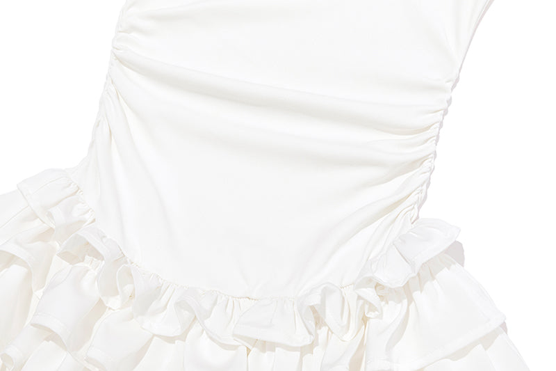 13DE MARZO Off-Shoulder Tiered Dress White