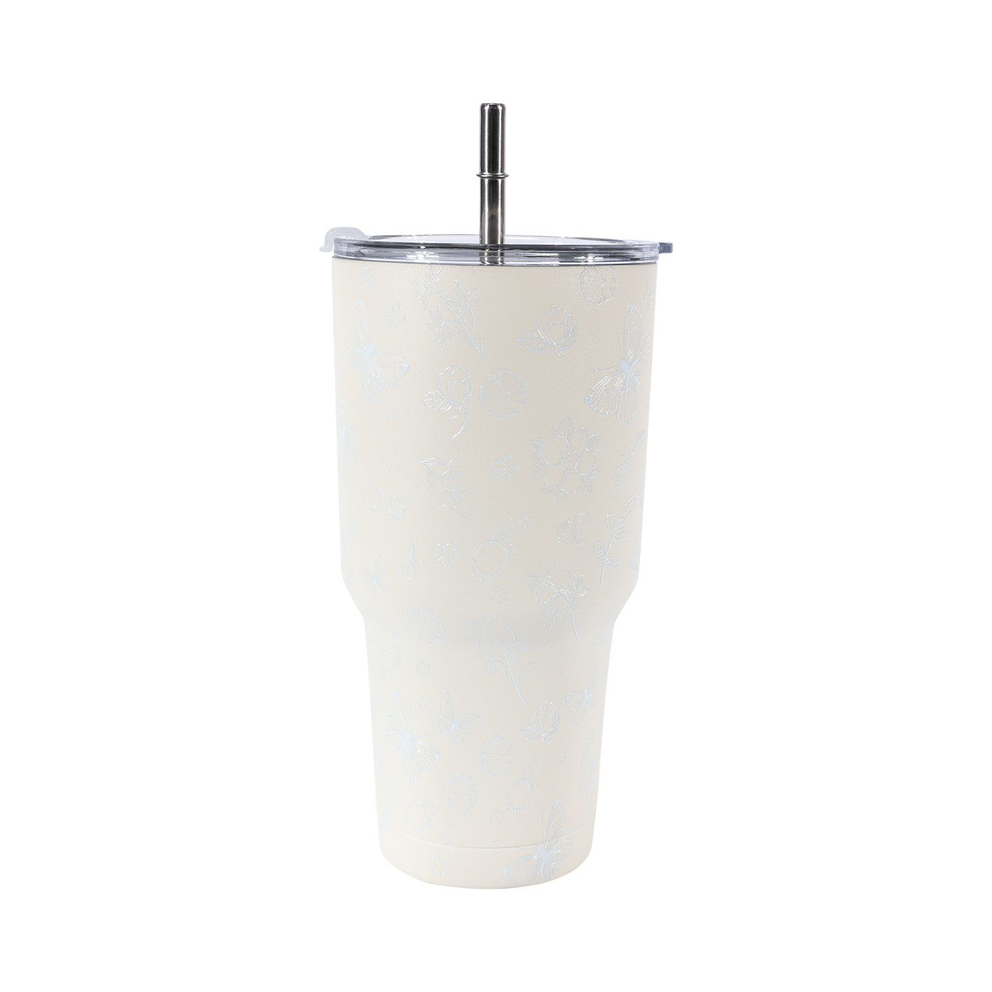 13DE MARZO Embossed Floral Bear Steel Cup White