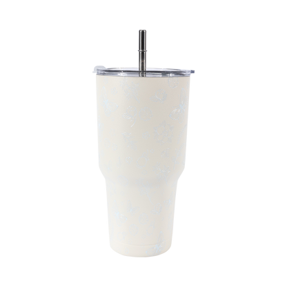 13DE MARZO Embossed Floral Bear Steel Cup White