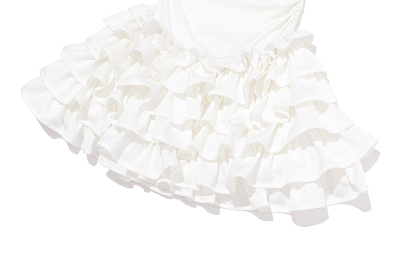 13DE MARZO Off-Shoulder Tiered Dress White