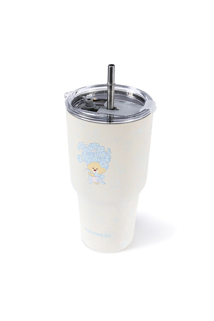 13DE MARZO Embossed Floral Bear Steel Cup White