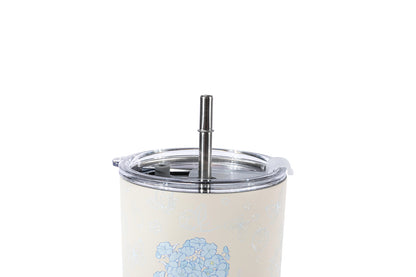 13DE MARZO Embossed Floral Bear Steel Cup White