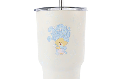 13DE MARZO Embossed Floral Bear Steel Cup White