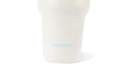 13DE MARZO Embossed Floral Bear Steel Cup White
