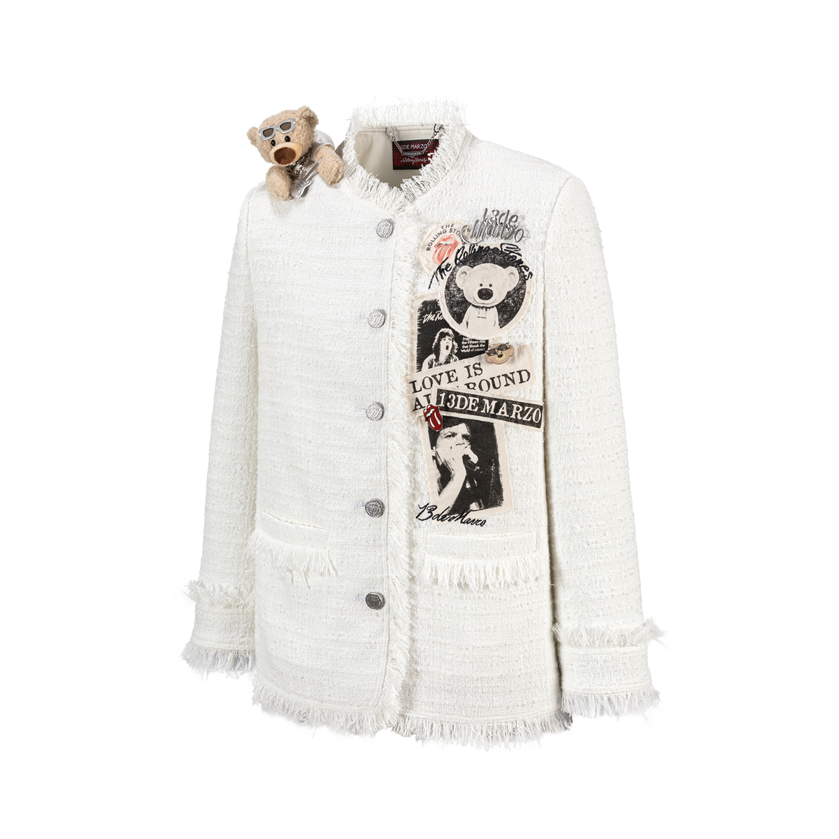 13DE MARZO Rolling Stones Badge Tweed Jacket White