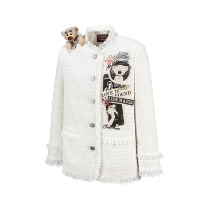 13DE MARZO Rolling Stones Badge Tweed Jacket White