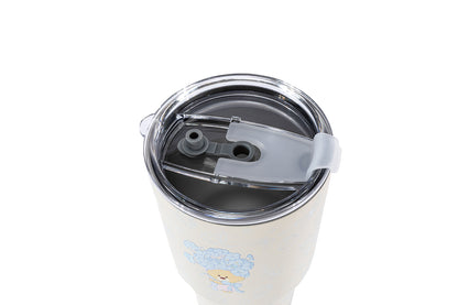 13DE MARZO Embossed Floral Bear Steel Cup White