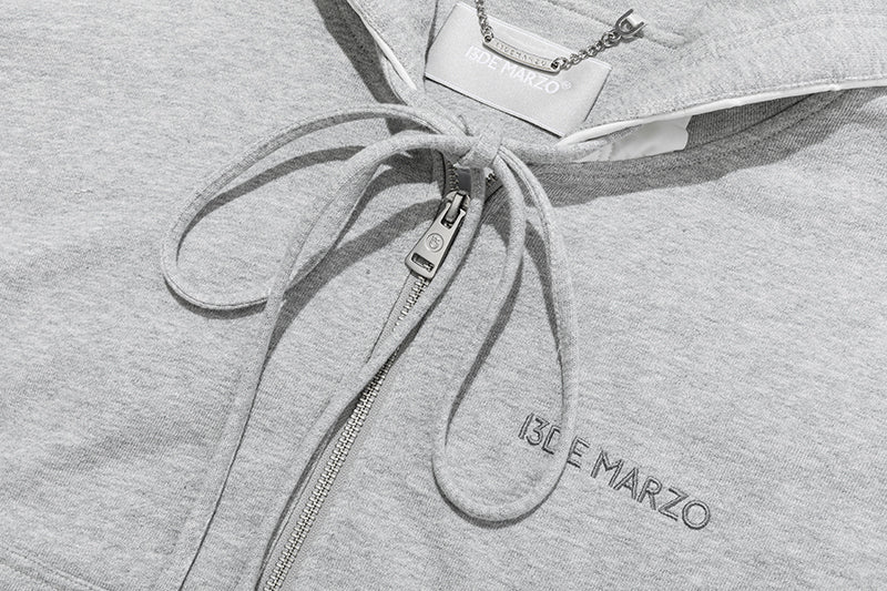 13DE MARZO Lace Edge Zip Hoodie Grey