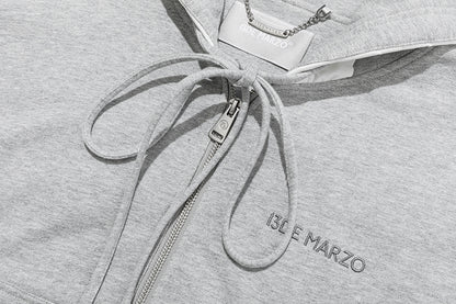 13DE MARZO Lace Edge Zip Hoodie Grey