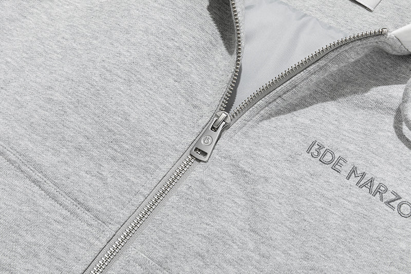 13DE MARZO Lace Edge Zip Hoodie Grey