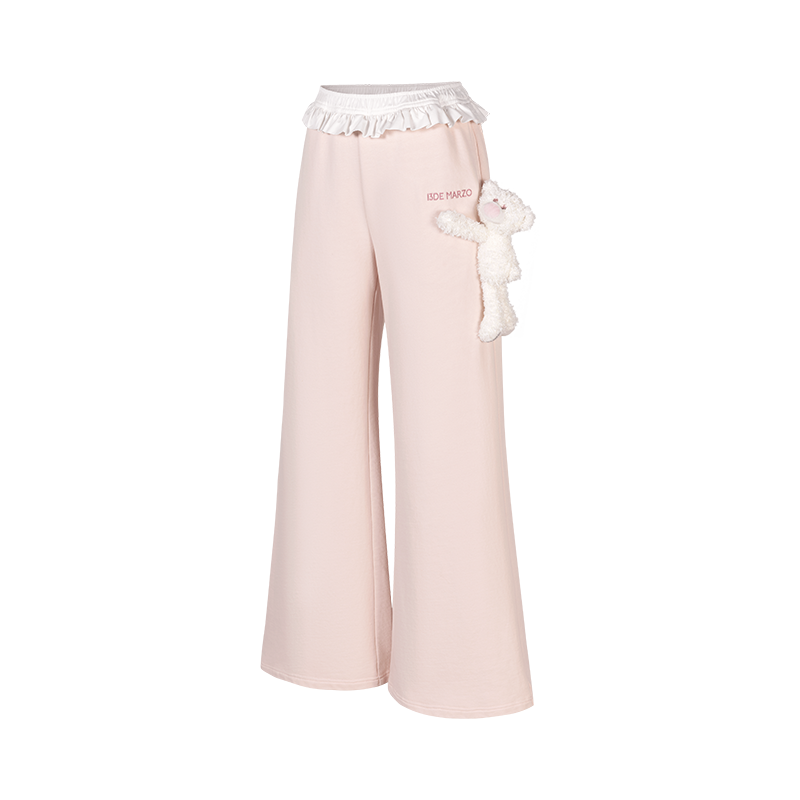13DE MARZO Lace Edge Sweatpants Pink