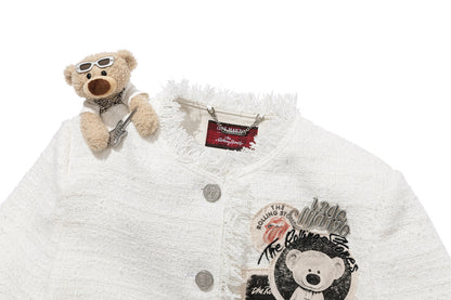 13DE MARZO Rolling Stones Badge Tweed Jacket White