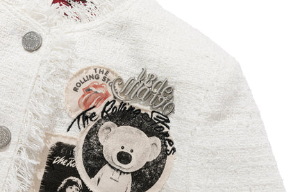 13DE MARZO Rolling Stones Badge Tweed Jacket White
