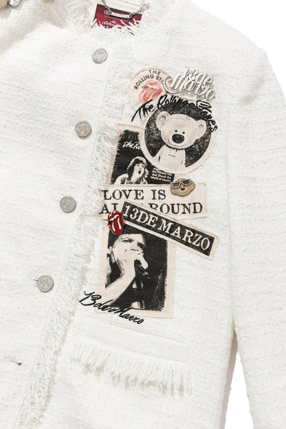 13DE MARZO Rolling Stones Badge Tweed Jacket White