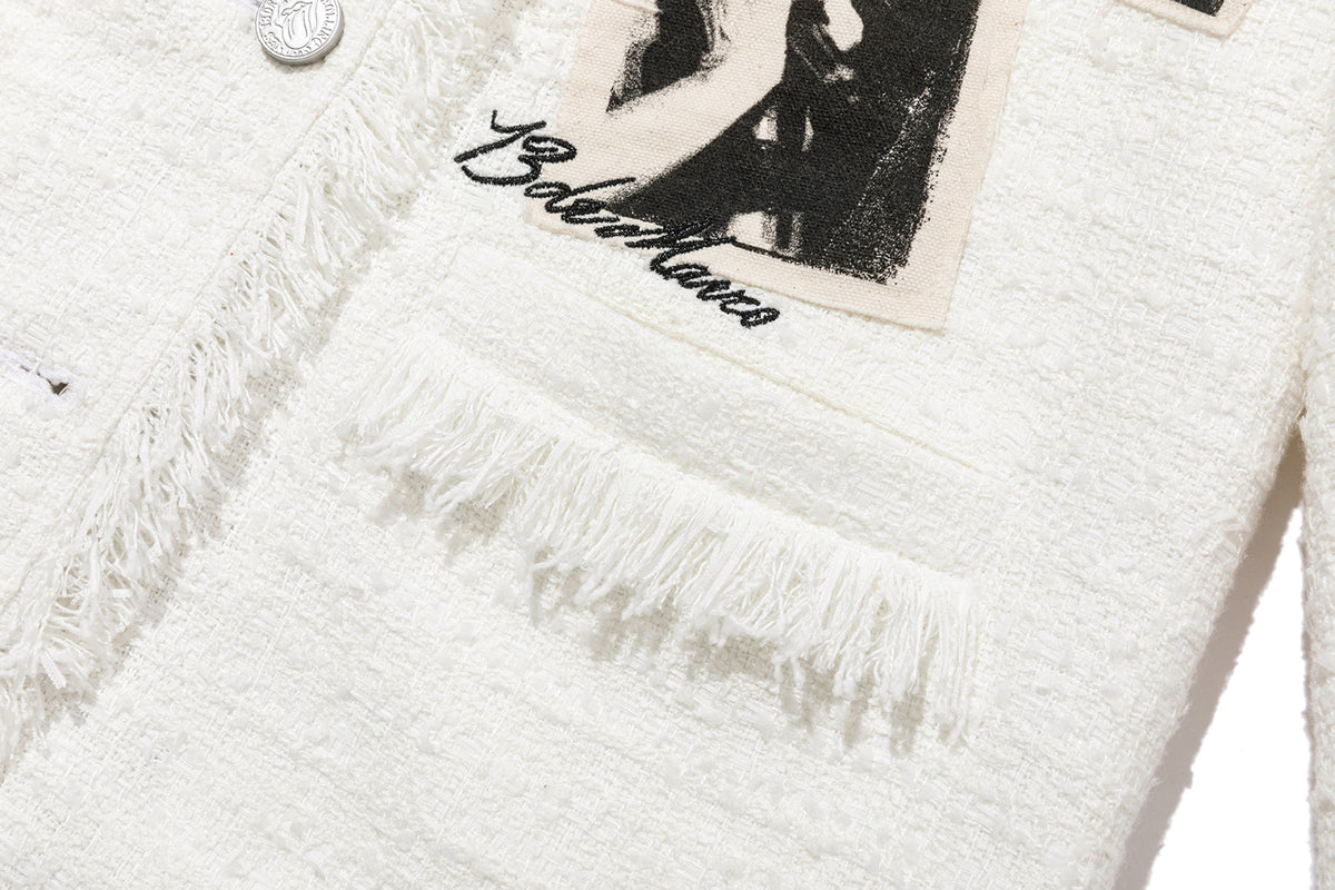 13DE MARZO Rolling Stones Badge Tweed Jacket White