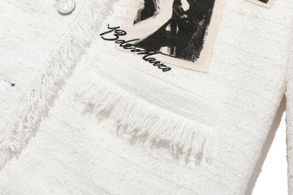 13DE MARZO Rolling Stones Badge Tweed Jacket White